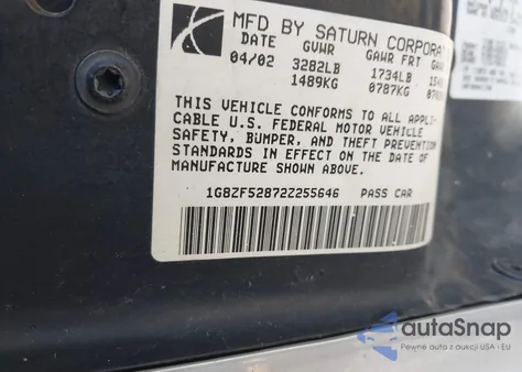 2002 Saturn S-Series Sl from USA, damaged, VIN 1G8ZF52872Z255646